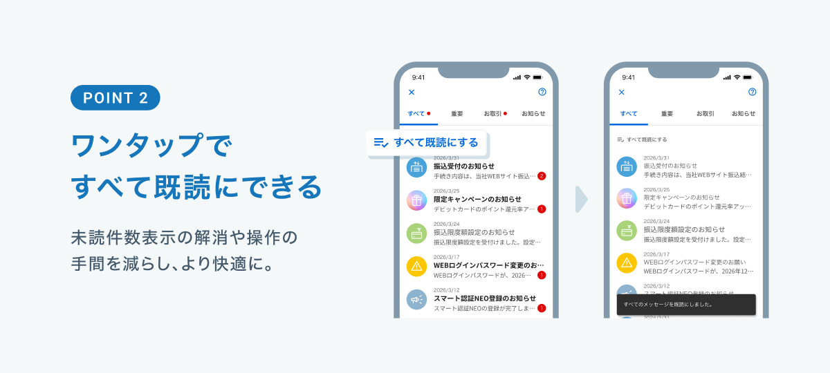 POINT2 ワンタップですべて既読にできる