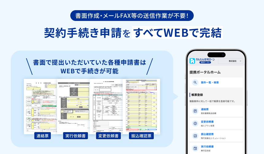 書面作成・メールFAX等の送信作業が不要!契約手続き申請をすべてWEBで完結